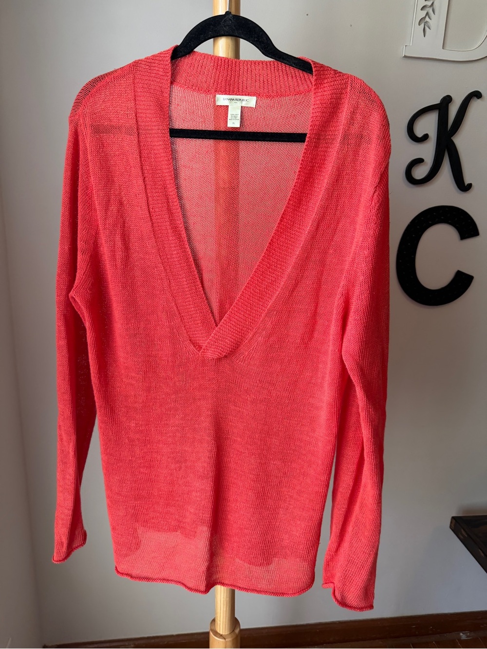 Banana Republic Linen Sweater Women’s Size XL Mango Orange Ling Sleeve Top